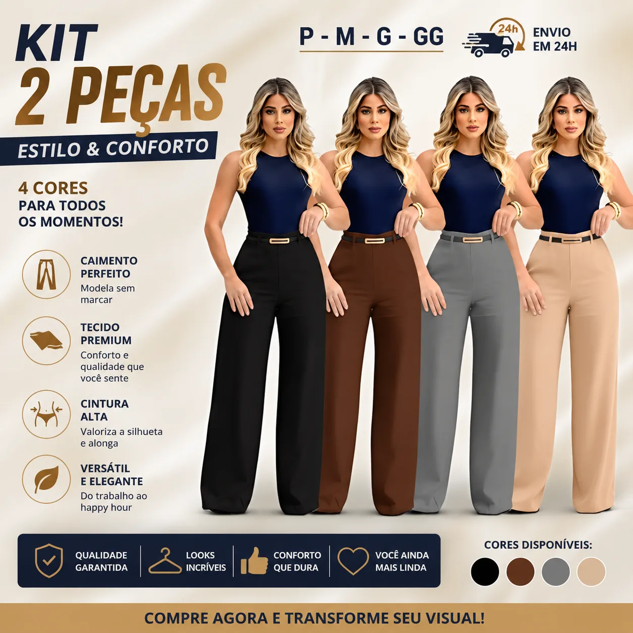 Kit 2 Calça Pantalona Premium
