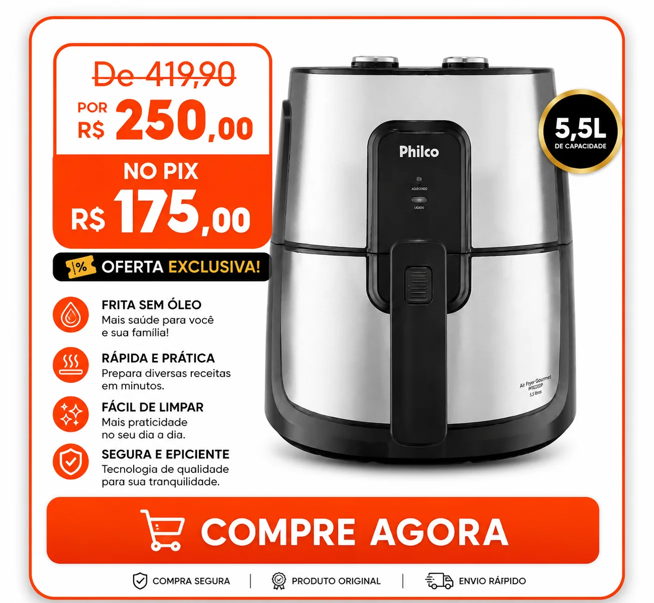 Aír fryer Philco 4,4 Litros
