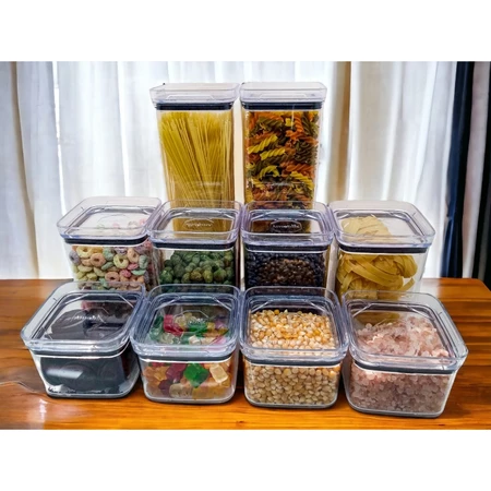 Kit Potes Herméticos Acrílico Transparente Empilháveis Mantimentos, Organizadores Cozinha Resistente