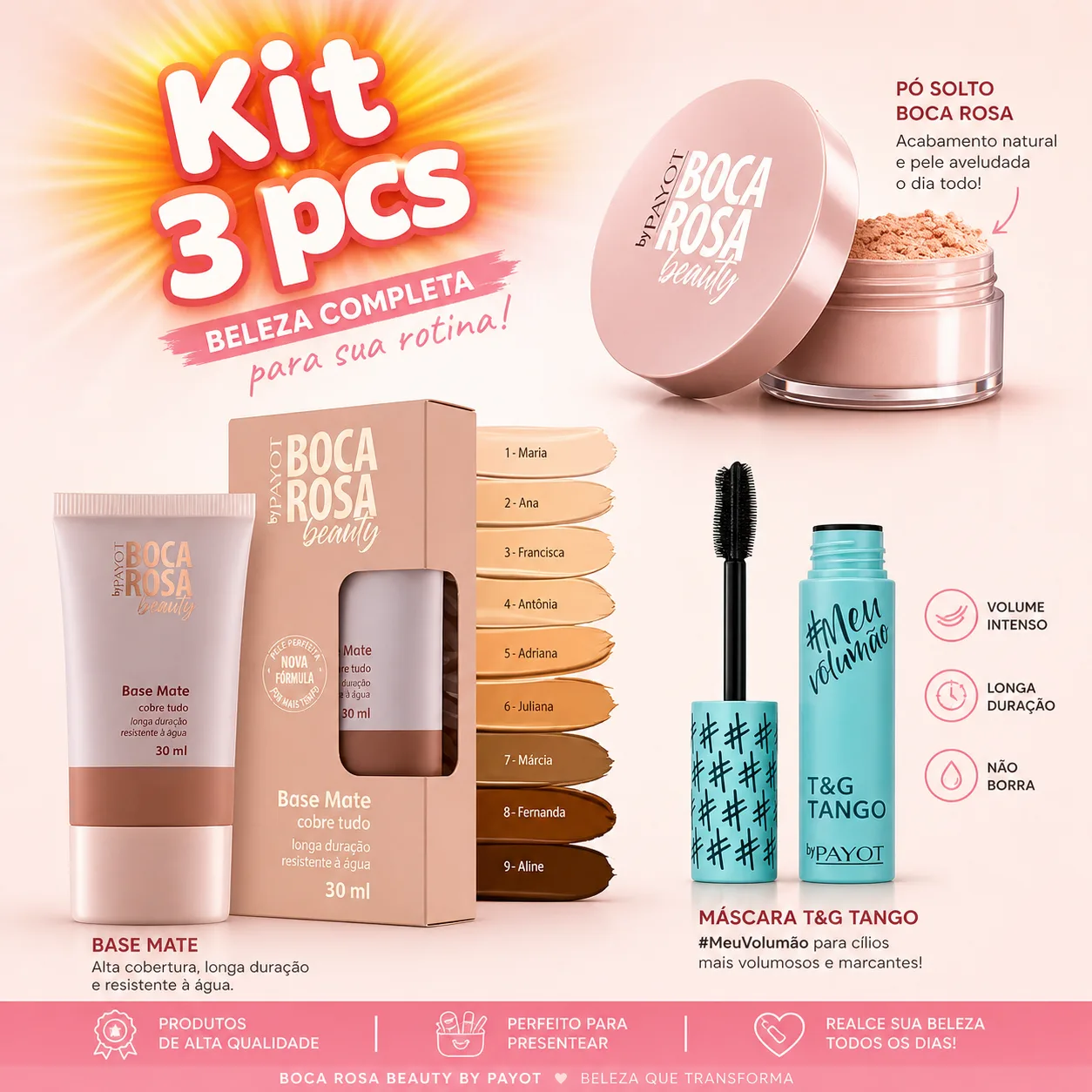 💥 KIT BOCA ROSA 3 PEÇAS — SUA MAKE EM OUTRO NÍVEL